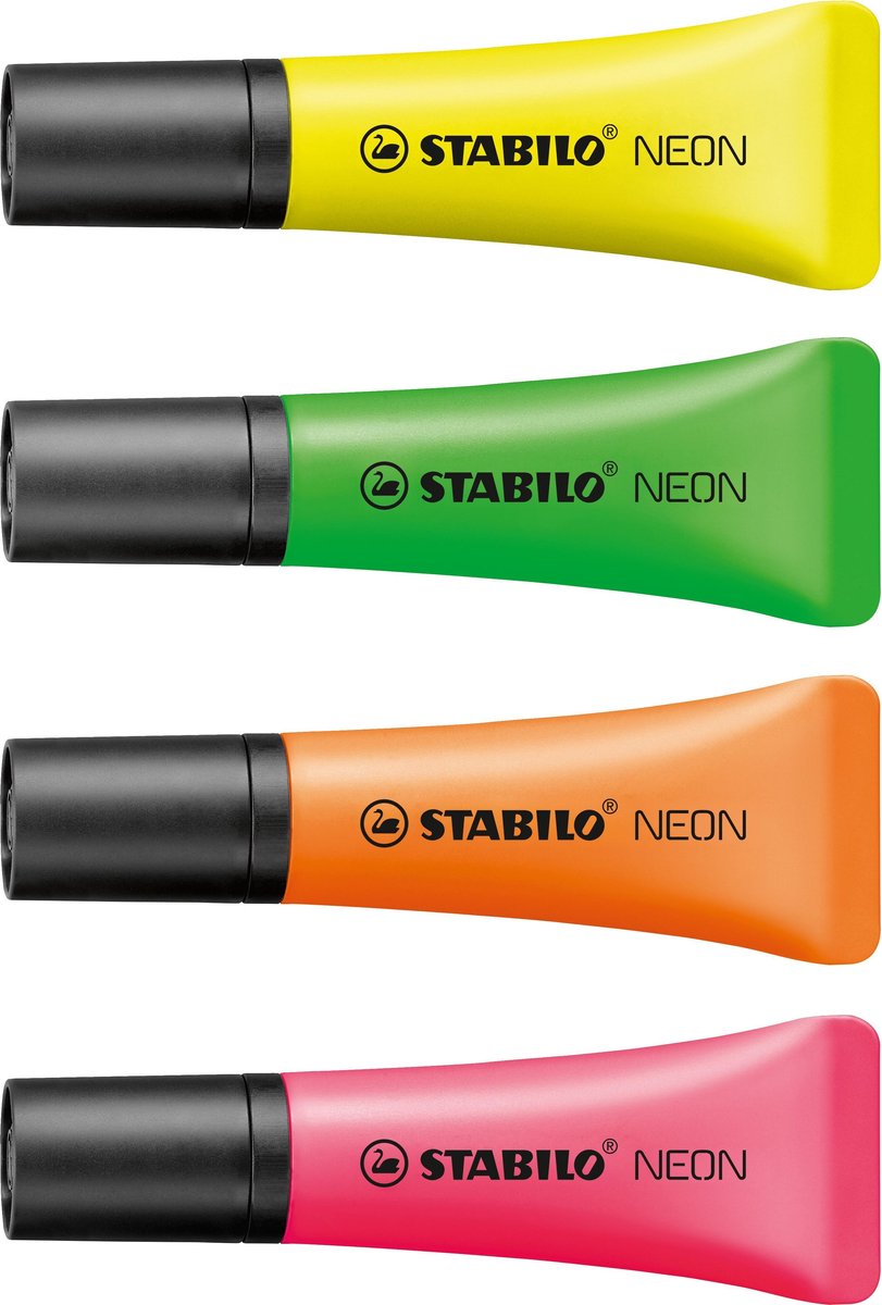 Stabilo neon - markeerstift - unieke tube vorm - etui 4 kleuren