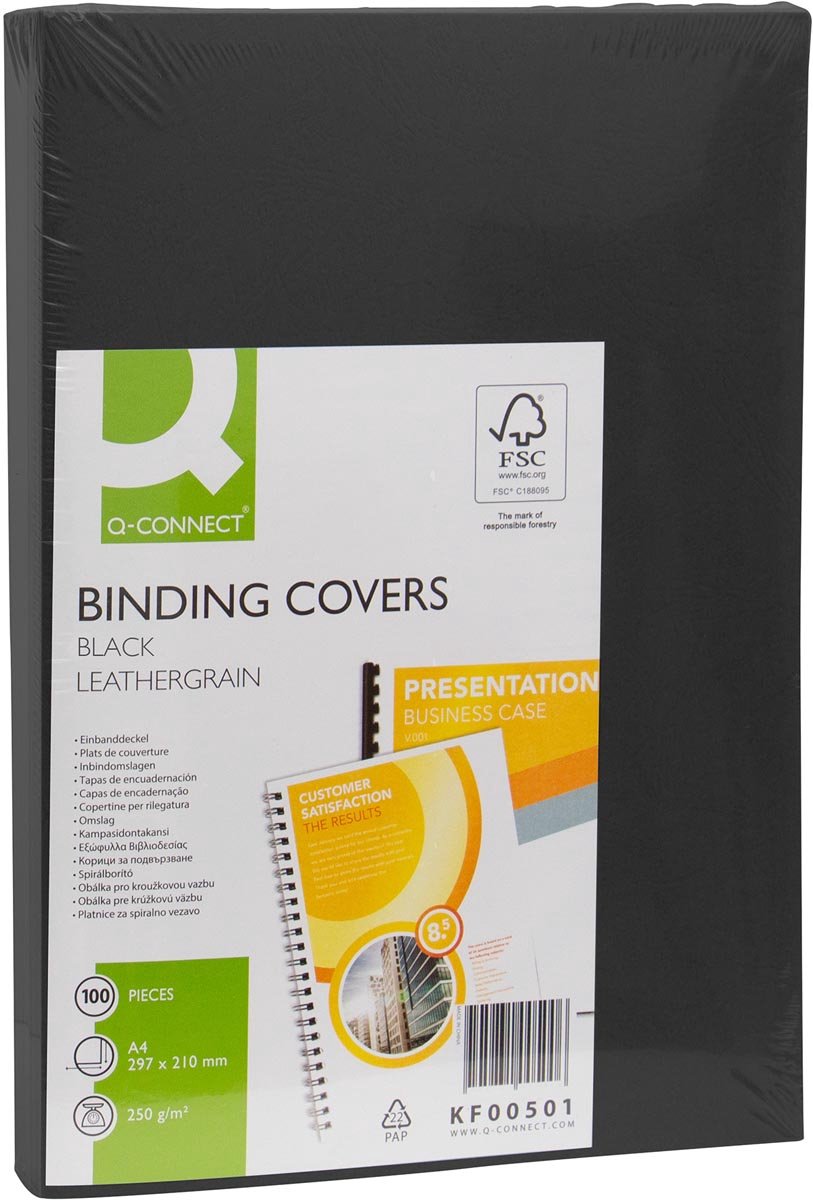 Q-connect dekblad a4 leder 250 grams 1 stuk zwart