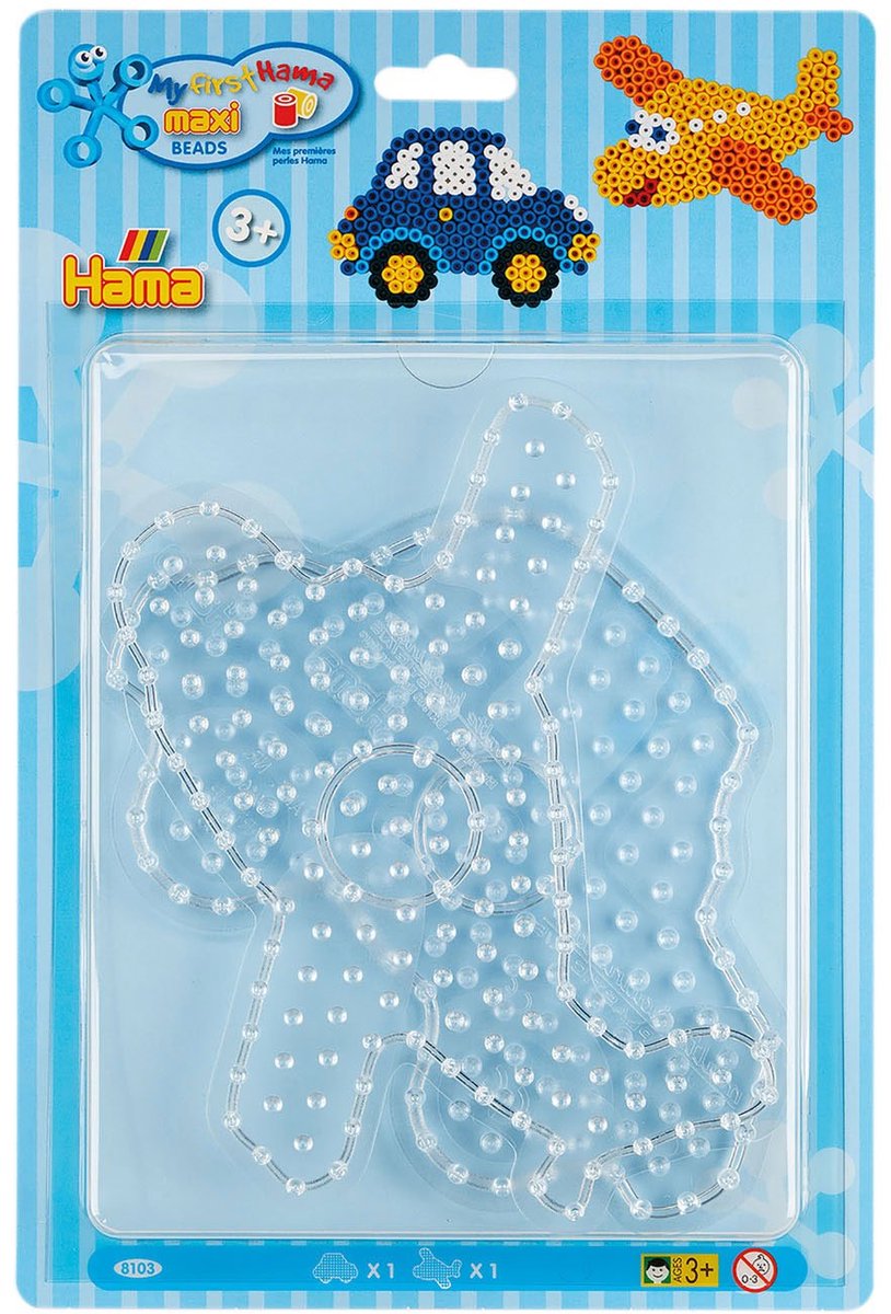 Hama strijkkralenbordjes maxi auto en vliegtuig - creatief speelgoed.