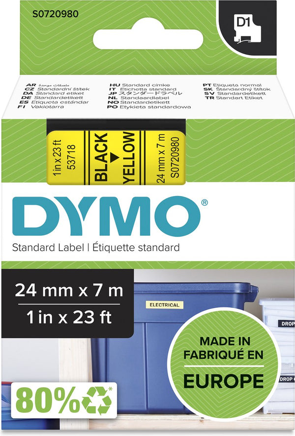 Dymo originele d1 labels | zwarte tekst op geel label | 24 mm x 7 m | zelfklevende etiketten voor de labelmanager labelprinter | gemaakt in europa