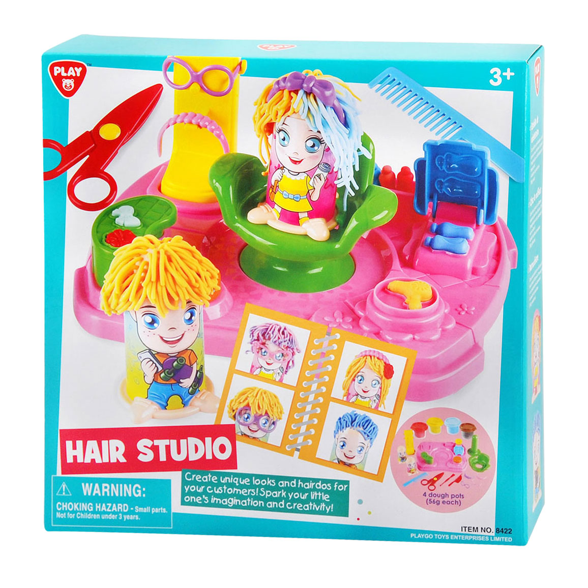 Speel haarstudio kleiset, 4 kleipotjes