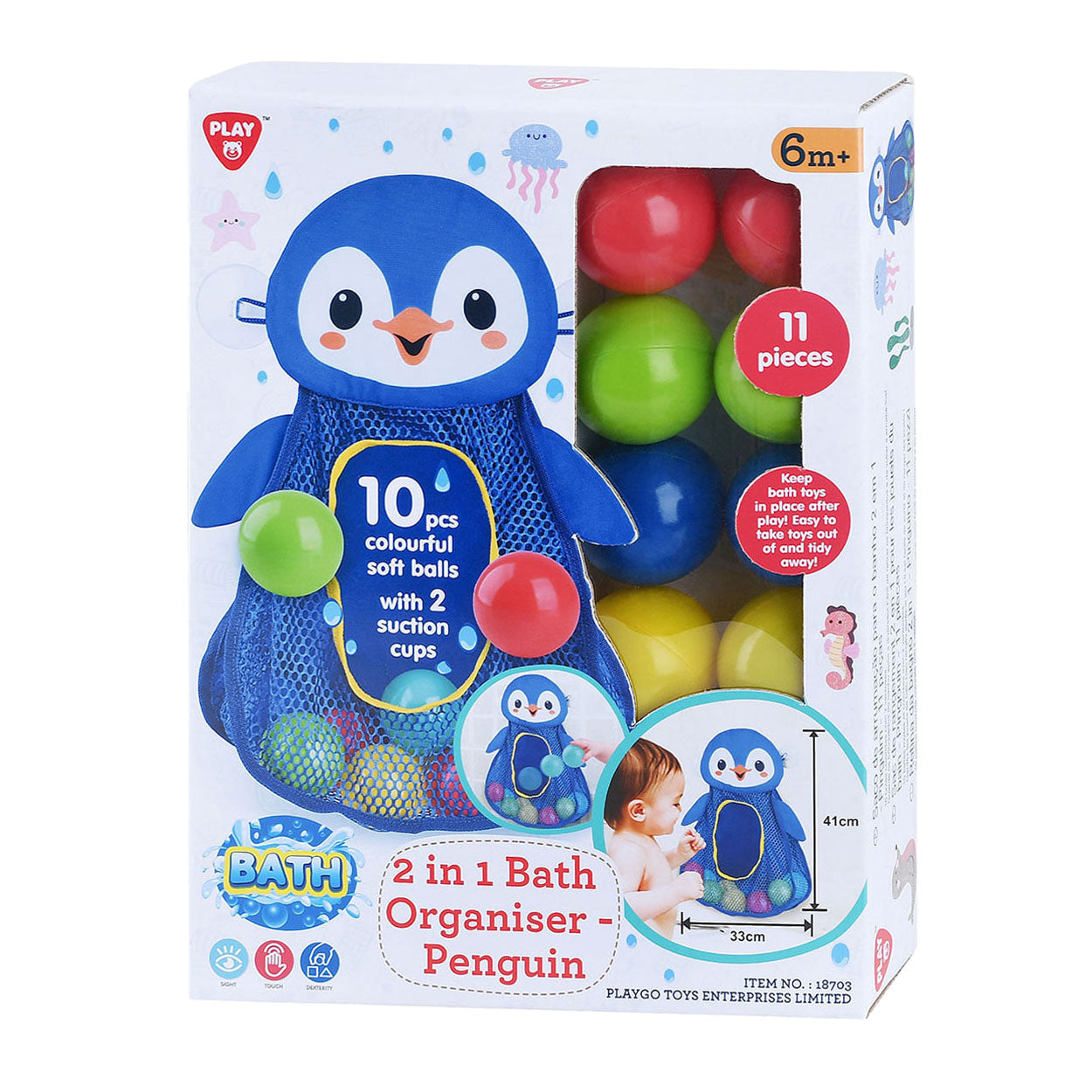 Speelbadspeelgoed opberger pinguin met ballen, 11dlg.