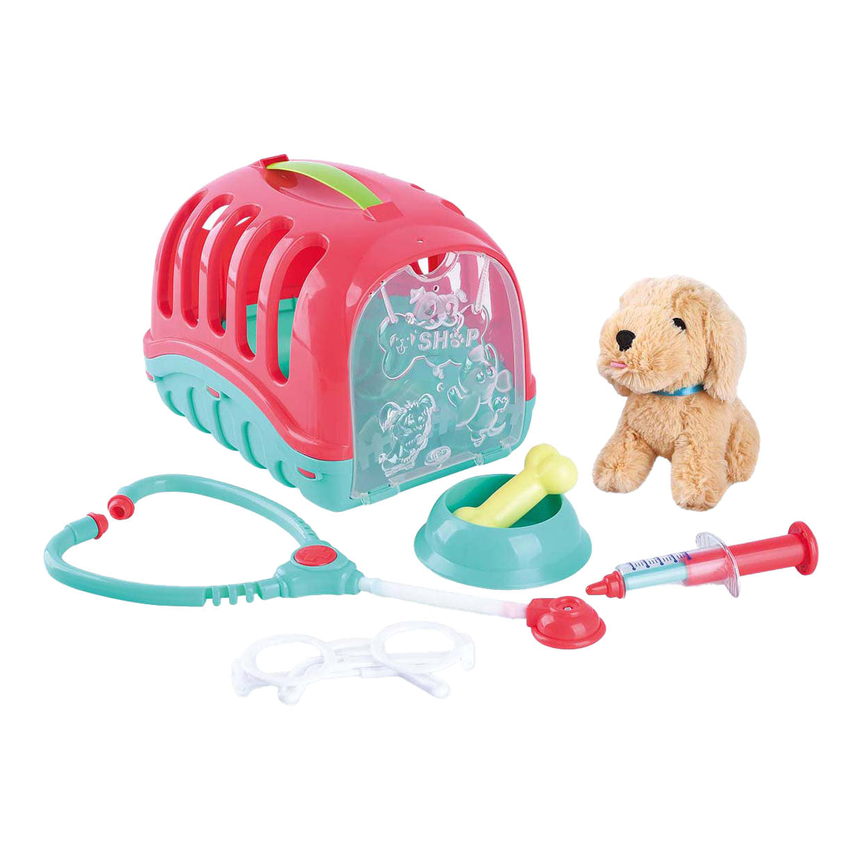 Speel dieren reishok met knuffel puppy, 7dlg.