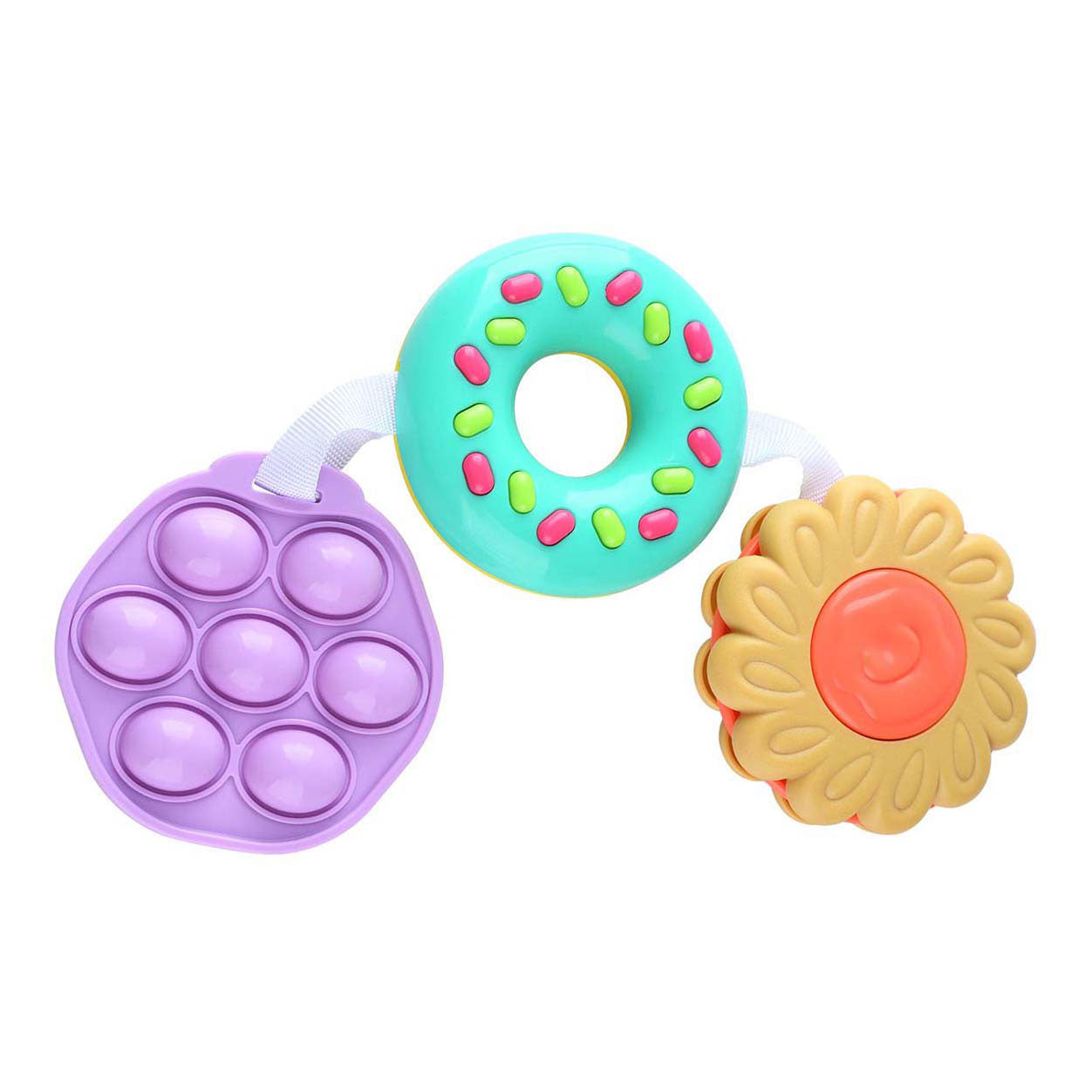 Speel sensorisch speelgoed bloem en donut en pop-it, 3dlg.