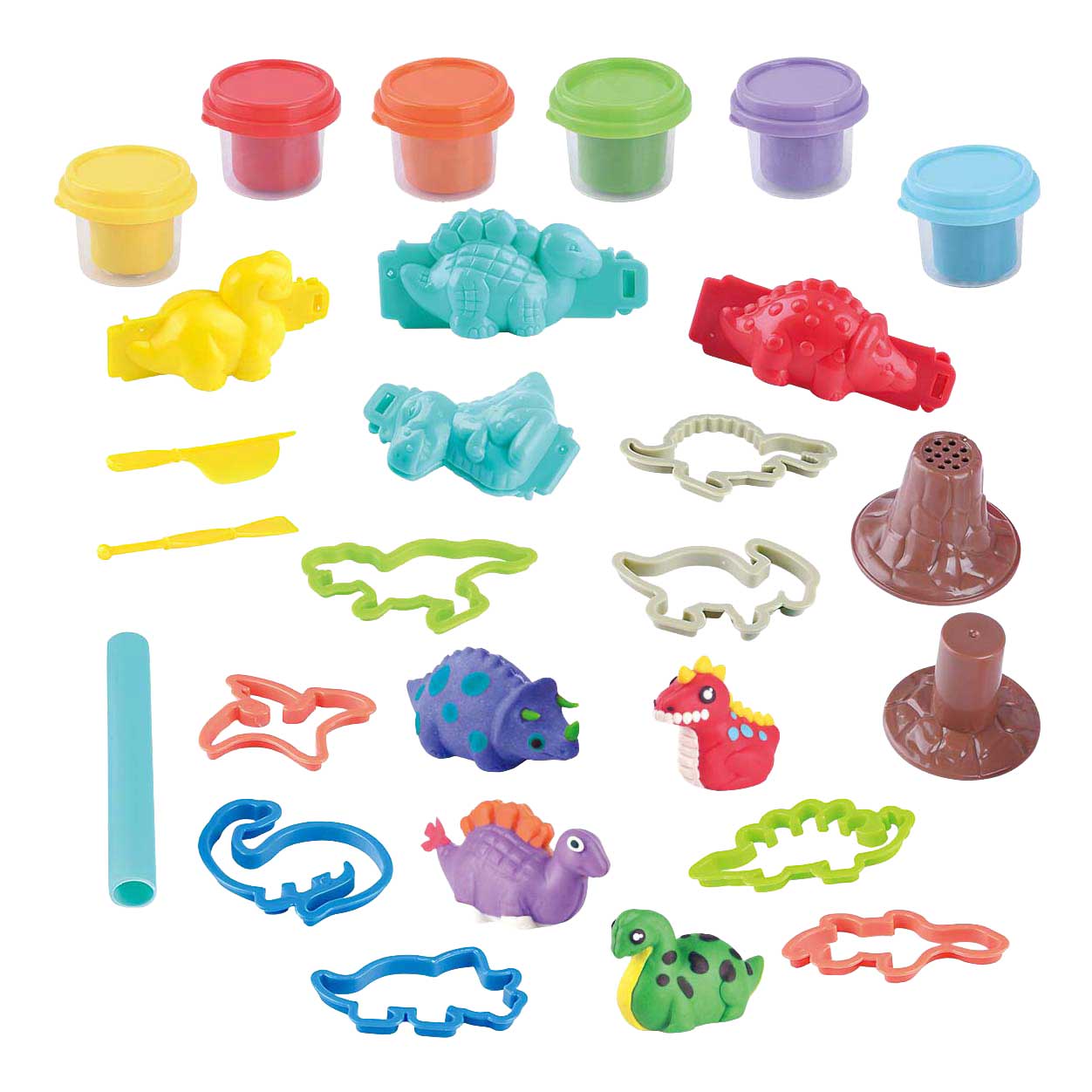 Speel dino feest kleiset, 6 kleipotjes