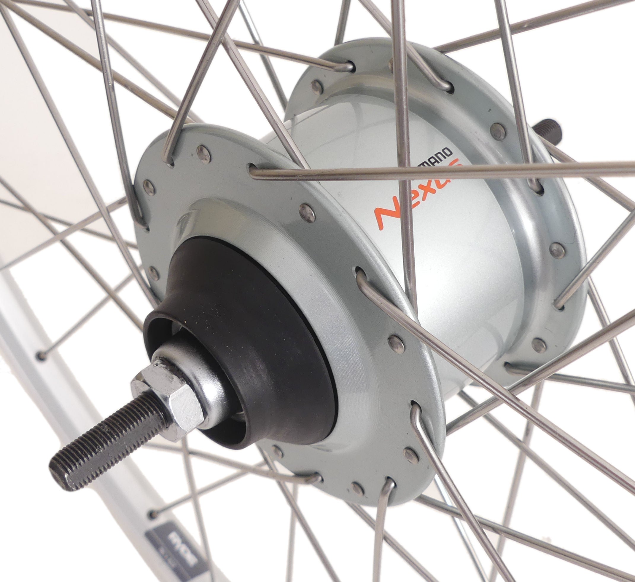 Achterwiel 28 nexus 8 rollerbrake naaf met met zilveren velg en RVS spaken