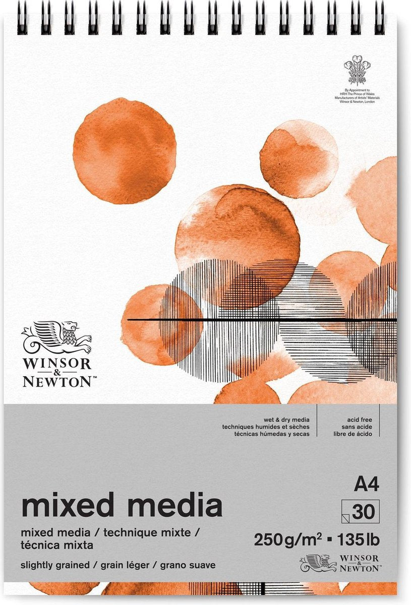 Winsor newton 6694002 mixed media pad – 250 g m², 30 vellen a4, spiraalbinding, voor olieverf, acrylverf en aquarel - mixed media blok