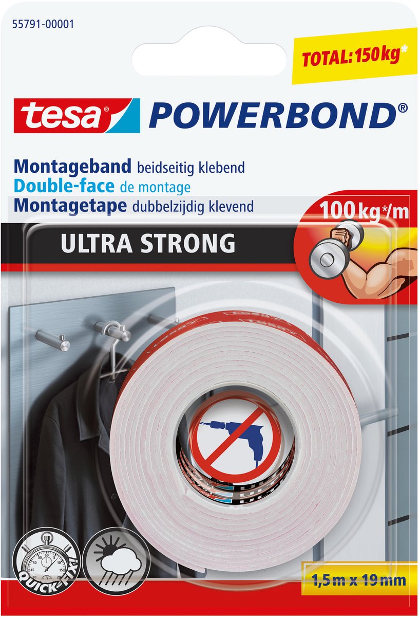 Tesa powerbond ultra strong dubbelzijdige montagetape permanent bevestigen – 1,5 m