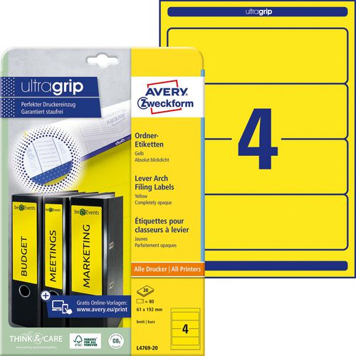 Avery ordneretiketten zweckform l4767-20 mat geel