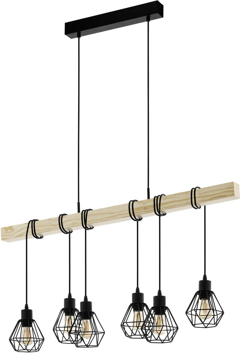 Eglo townshend 5 hanglamp - e27 - 100 cm - zwart bruin - fsc hout