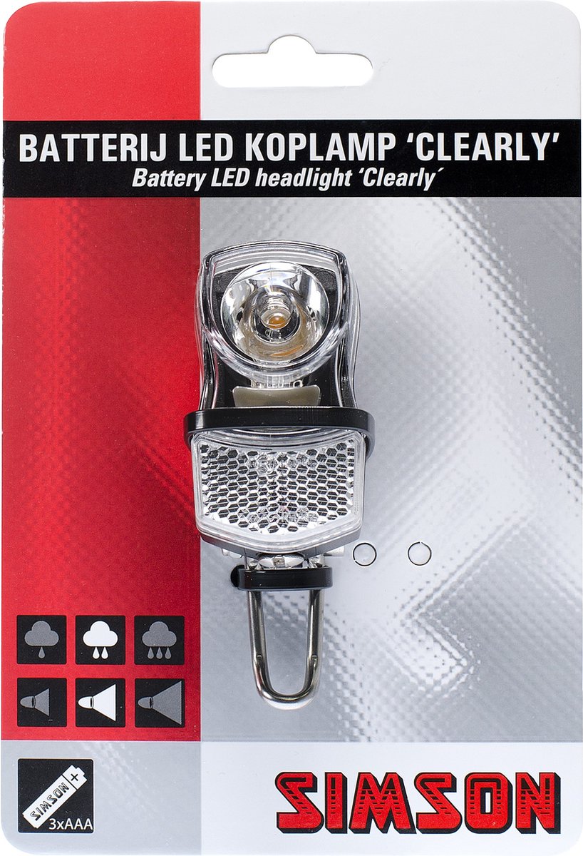 Phare Simson pour fourche avant LED 'Clearly' - avec piles