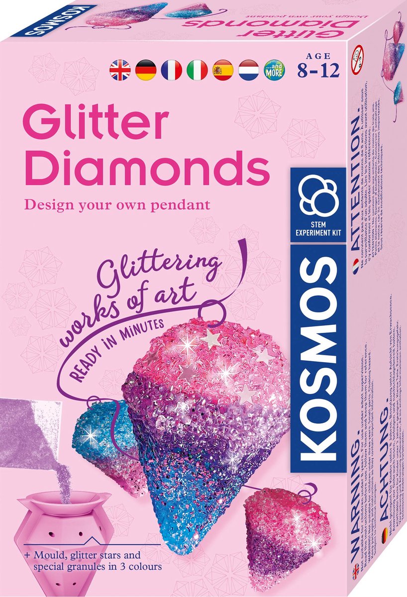Kosmos glitter diamonds – experimenteerset – giet en versier je eigen diamanten – met glinsterpoeder en sieradendoosje – glitter diamanten