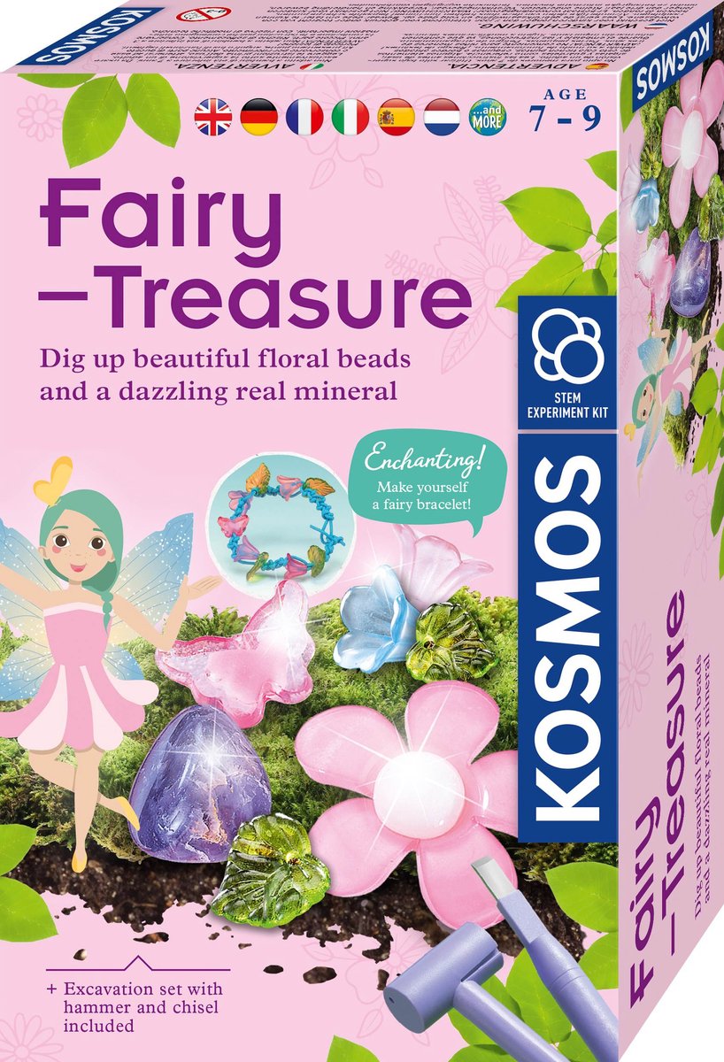 Kosmos dig out fairy treasure – experimenteerset – graaf een magische schat op en maak je eigen feeënarmband – inclusief edelsteen, kralen en haargummi – feeën schat uitgraven