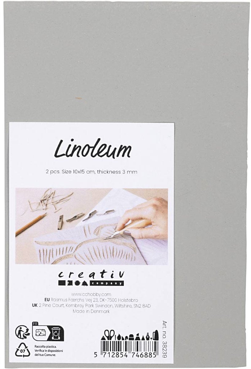 Creativ company cc linoleumplaat rubber 10x15cm lichtgrijs 2 stuks