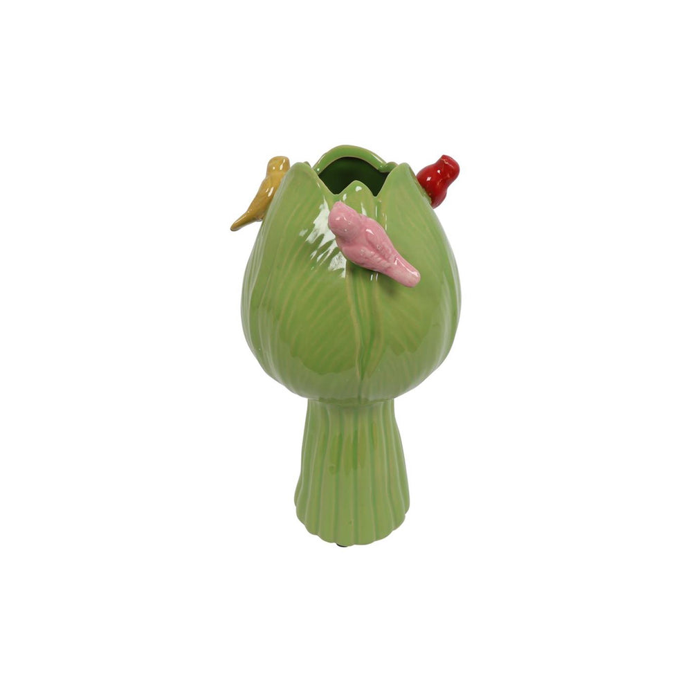 Countryfield vaas tulp met vogels groen 11x11x22cm