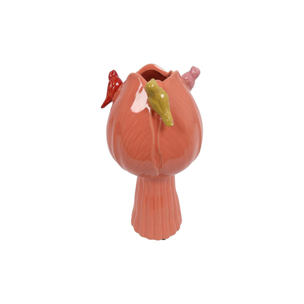Countryfield vaas tulp met vogels donker roze 11x11x22cm