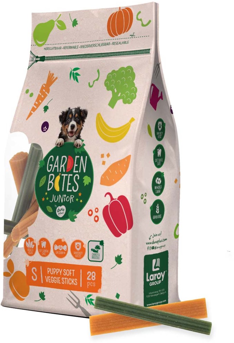 Garden bites duvoplus - soft veggie sticks hondensnacks - hondensnoepjes - vegetarisch glutenvrij - puppy small 28st