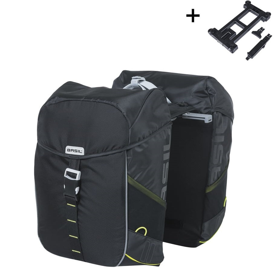 Basil dubbele fietstas miles 34 liter 13 x 26 x 35 cm (2x) - zwart lime