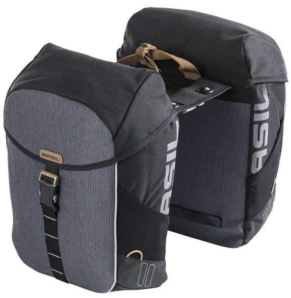 Basil dubbele fietstas miles mik 34 liter 13 x 26 x 35 cm - zwart grijs