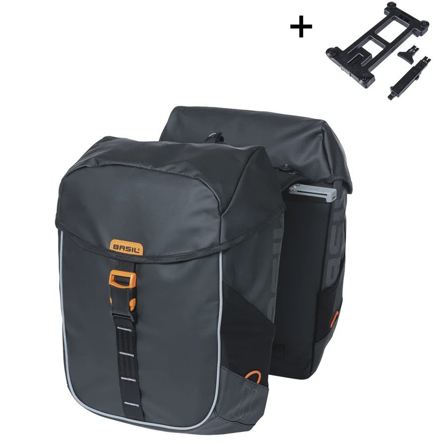 Basil dubbele fietstas miles dekzeil mik 34 liter 13 x 25 x 37 cm - zwart oranje
