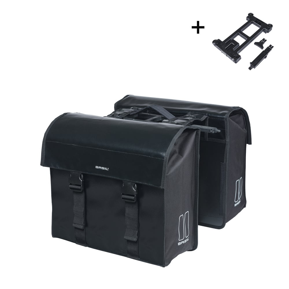 Basil dubbele fietstas urban load mik 48-53 liter - zwart