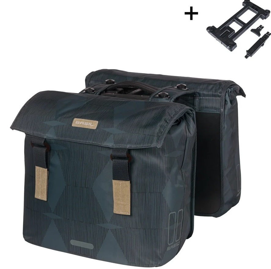 Basil dubbele fietstas elegantie mik 40-49 liter - estate blauw