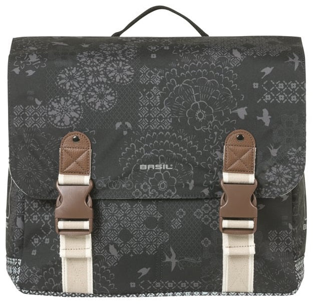 Basil dubbele fietstas bohème mik 35 liter - zwart houtskool
