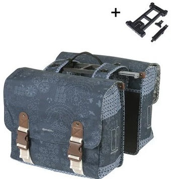 Basil dubbele fietstas bohème mik 35 liter - indigo blauw