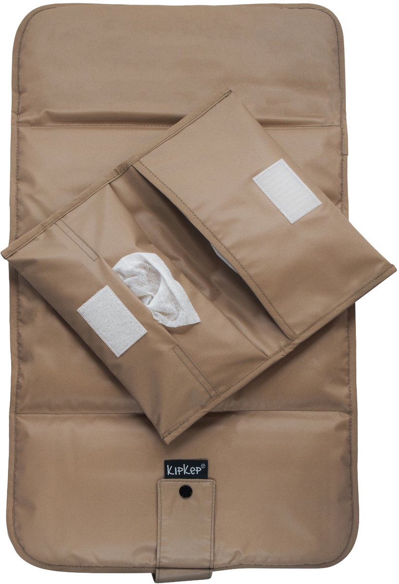 Kipkep verschonings-set - coffee - bruin - verschoonmatje incl. luier-etuitje - wasbaar - waterafstotende zijde - napper
