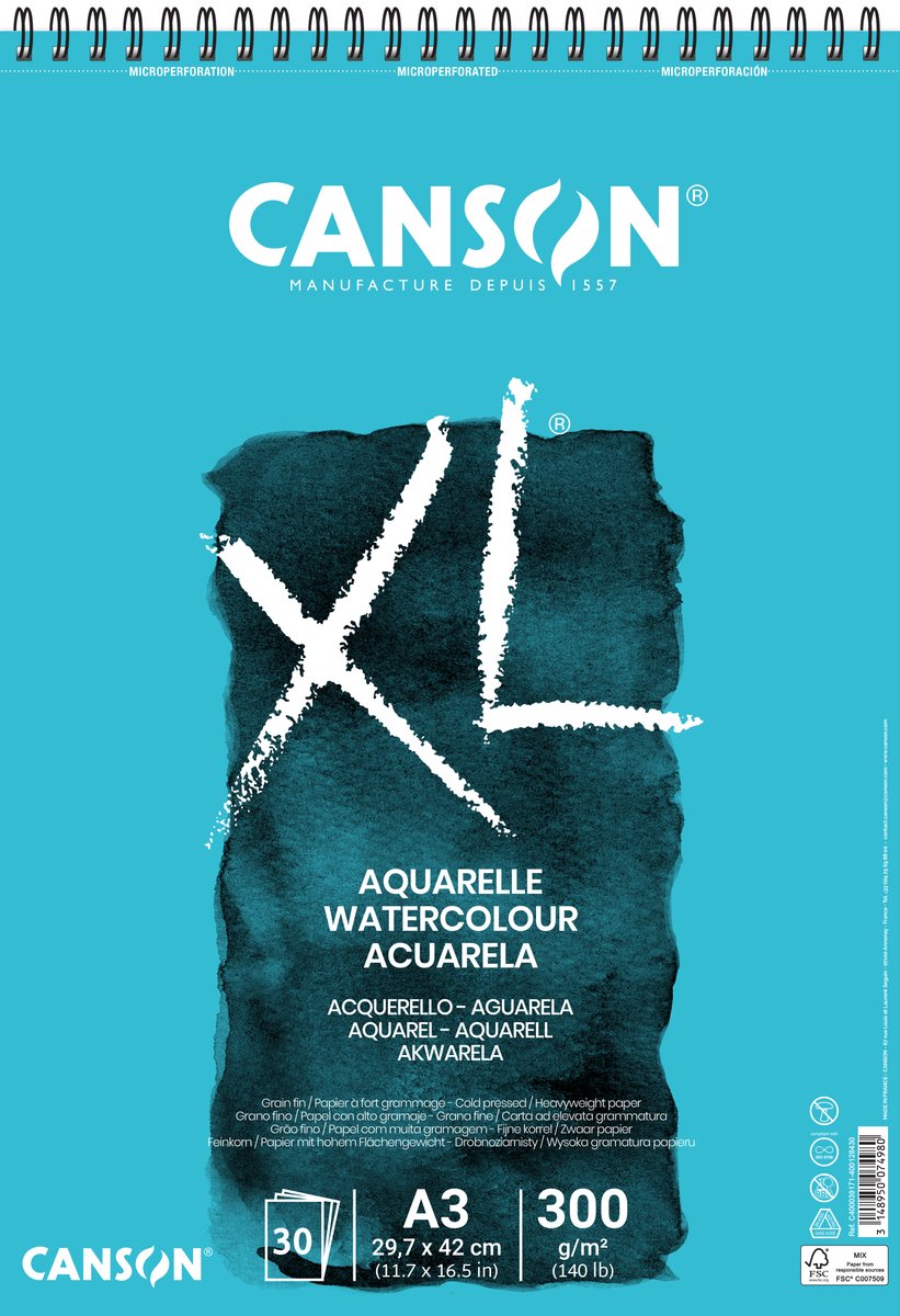 Canson schetsblok xl aquarelle 300g m² formaat a3 30 vel