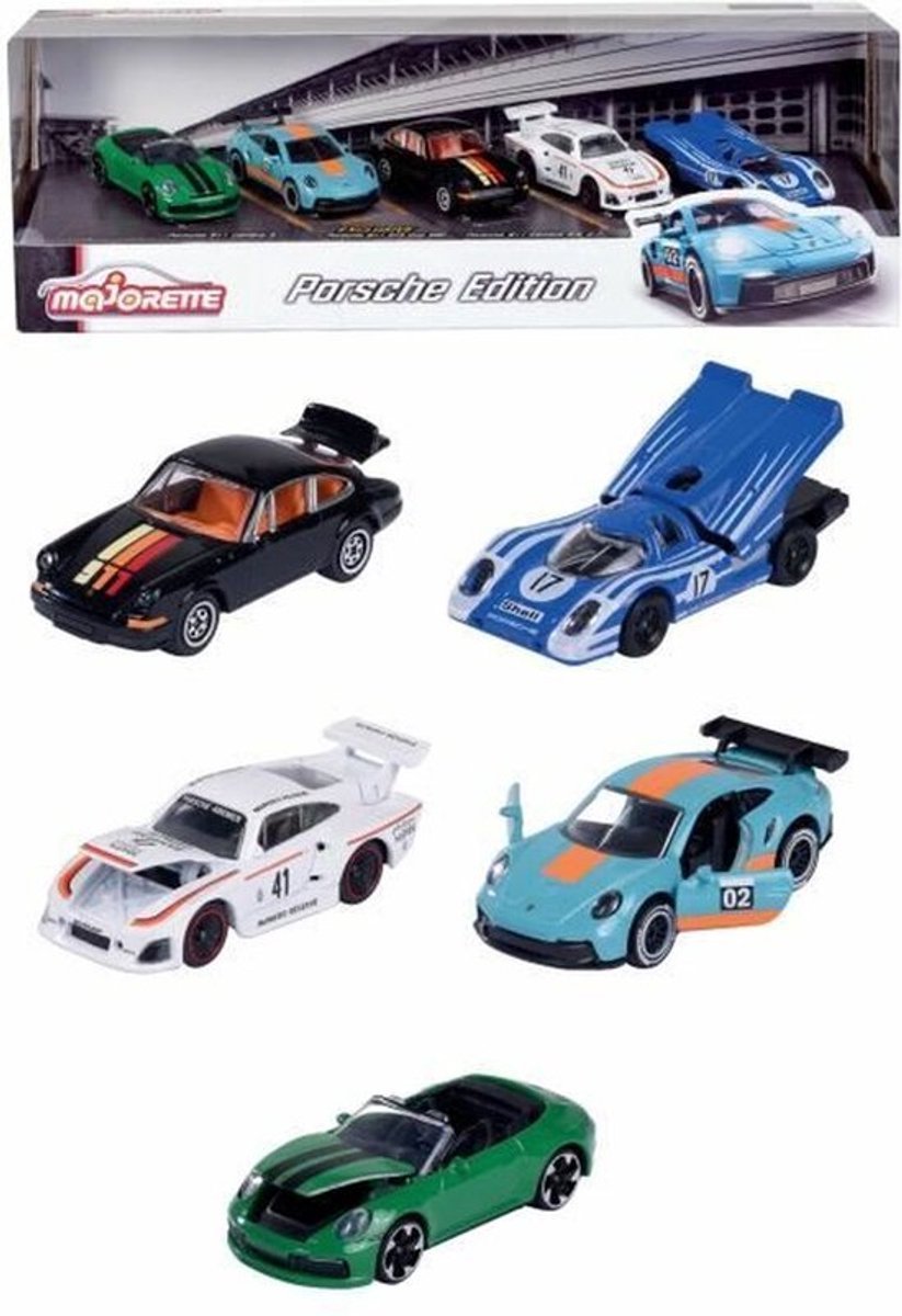 Cadeaupakket van Majorette Porsche Motorsport Auto, 5st.