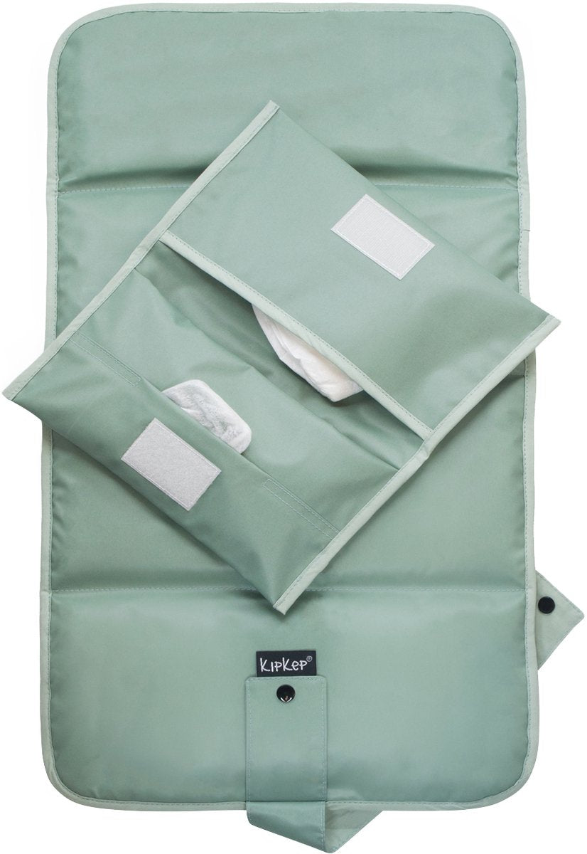 Kipkep napper verzorgingset baby- wasbaar verschoonmatje en luier-etui - waterproof - pale green, groen - duurzaam
