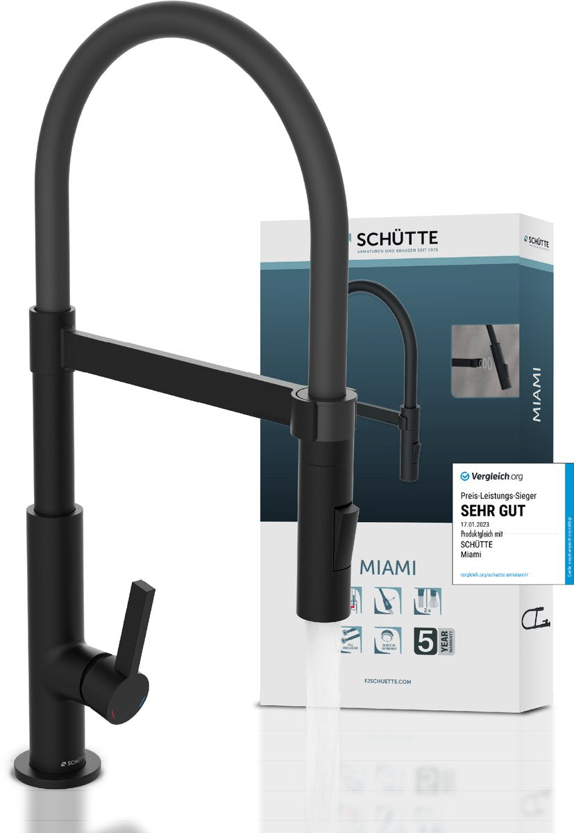 Schütte miami design keukenkraan - mengkraan - draaibare uitloop met soft-touch slang - zwart mat