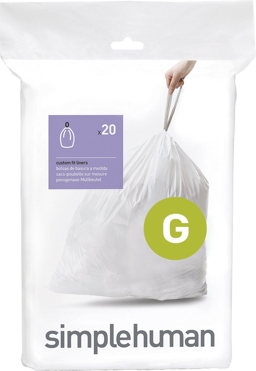 Simplehuman code g afvalzakken - 30 liter - 20 stuks - met trekband - wit