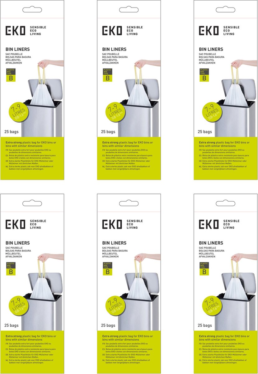 Eko - afvalzakken 7-10 ltr (b), (6x25 stuks) - - wit - afvalzak