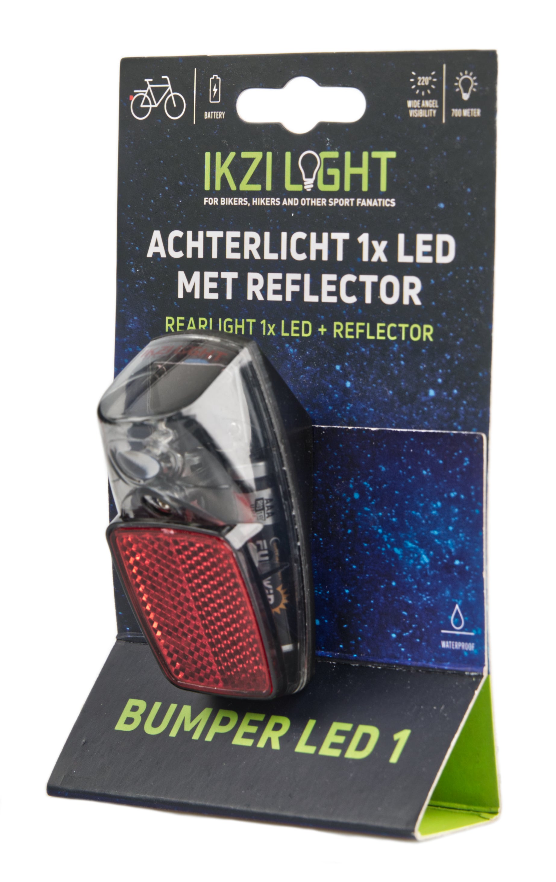 Ikzilight achterlichtreflector 1xled rood op kaart