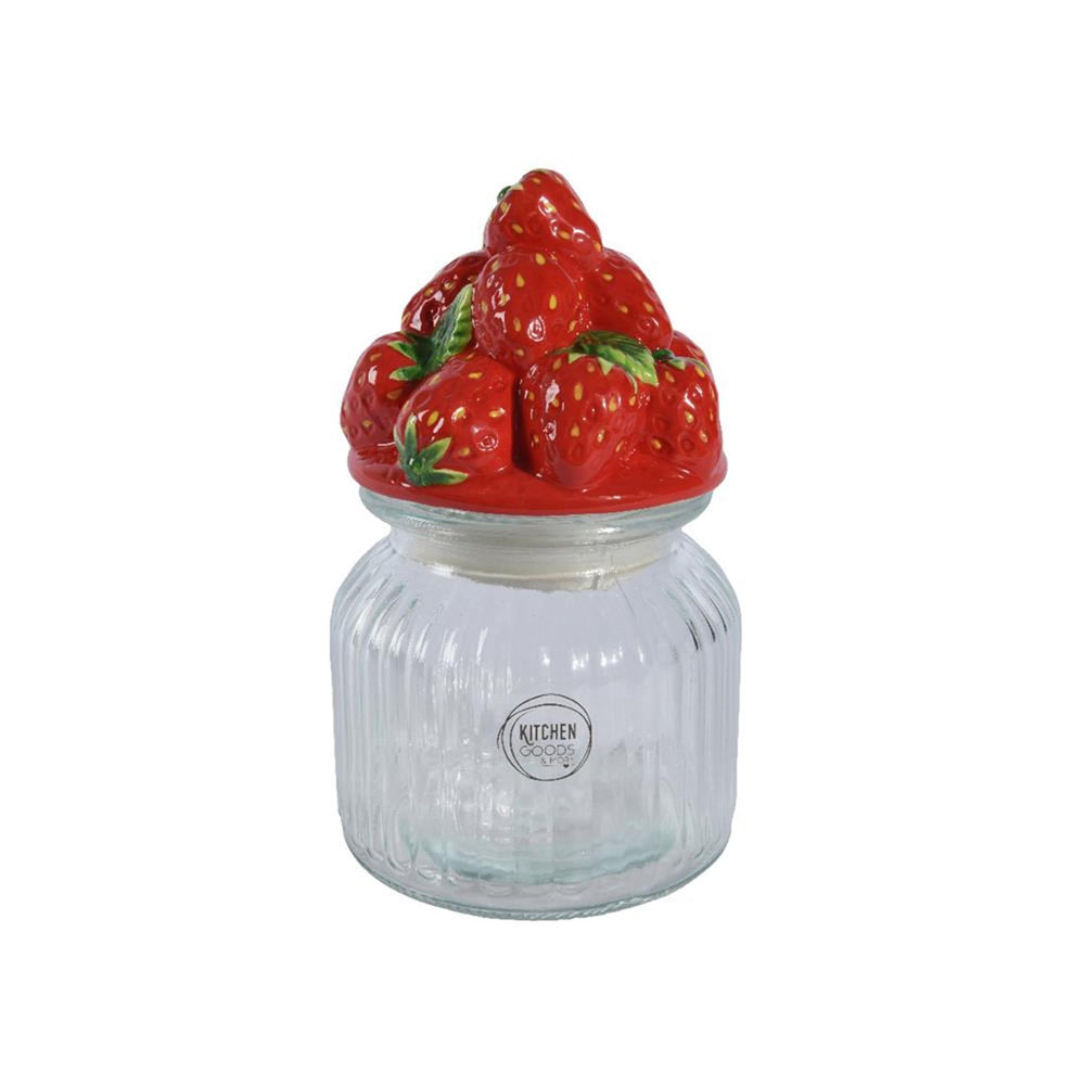 Decoris voorraadpot aardbei van glas aardewerk dia.11x19cm