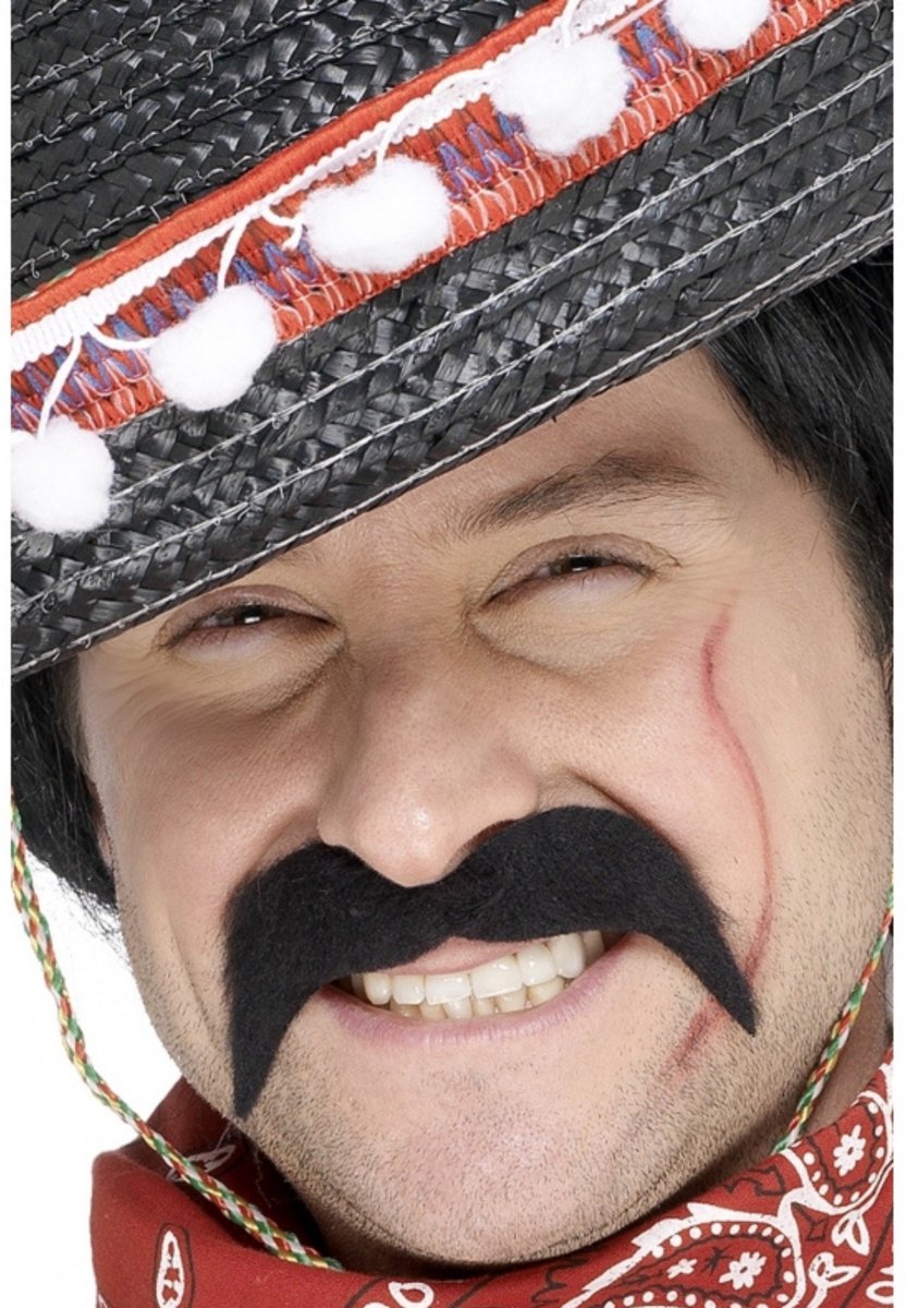 Smiffys mexicaanse cowboy nep plak snor - verkleden - zwart - nepsnorren - plaksnorren - zelfklevend