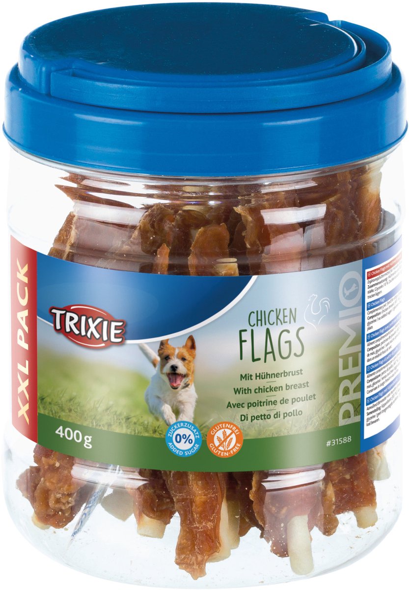 Trixie kauwsnack - premio chicken flags 400g - runderhuid met kippenborst, glutenvrij, proteïnerijk