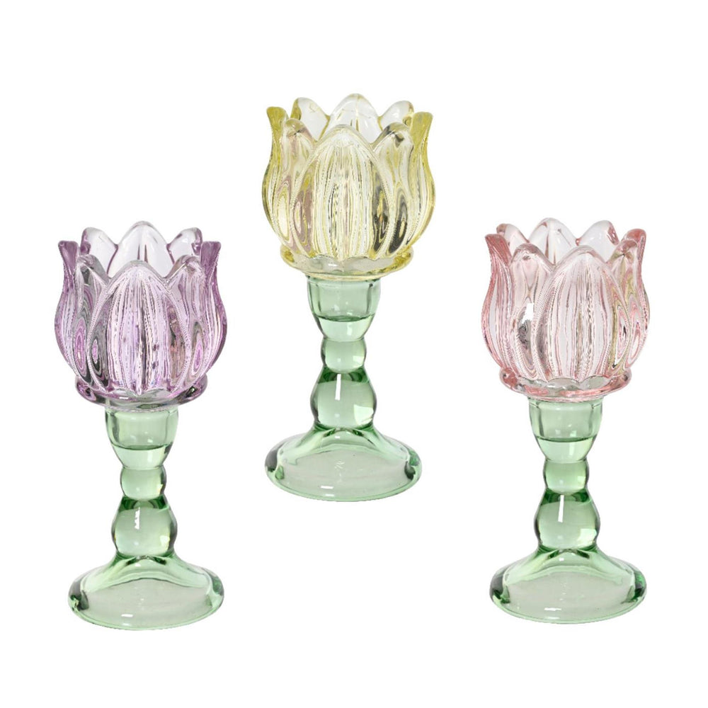 Decoris theelichthouder glas tulp ø7x16cm pastel