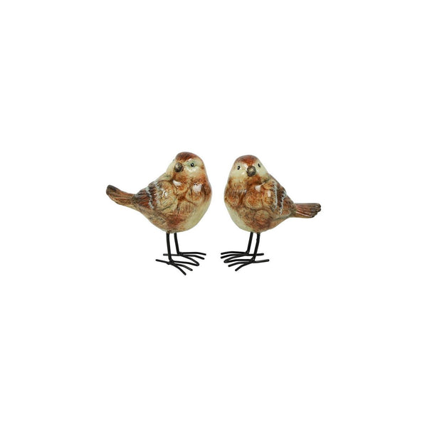 Countryfield beeld vogel op poten jip bruin aardewerk 10,5x6,5x11,5cm 2 assorti