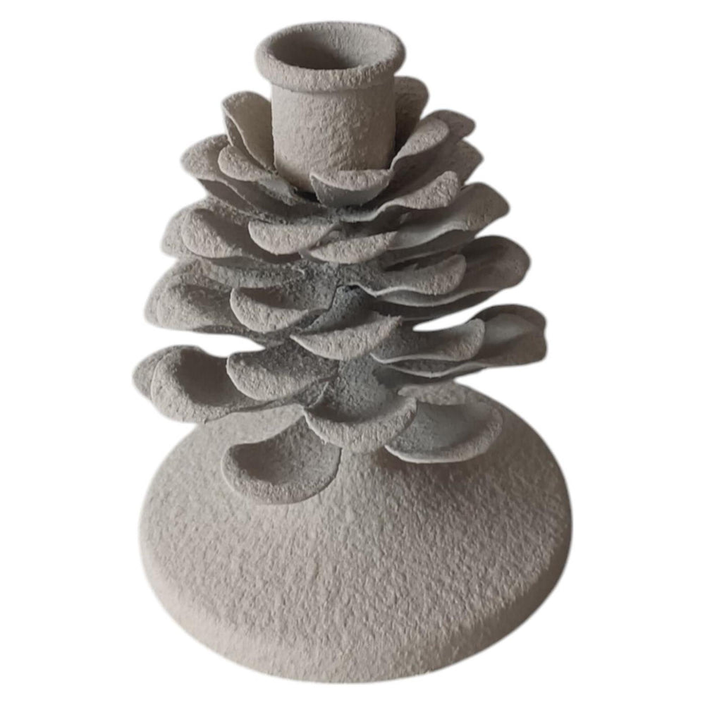 Mansion atmosphere kandelaar pinecone wit 9,5x9,5x11,5cm