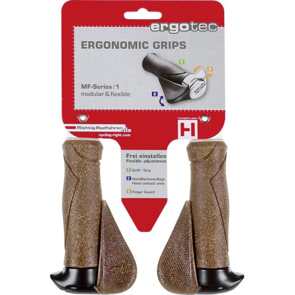 Ergonomic bike grip 130mm, Dura cork and aluminum, black brown, 34mm thickness, 235g