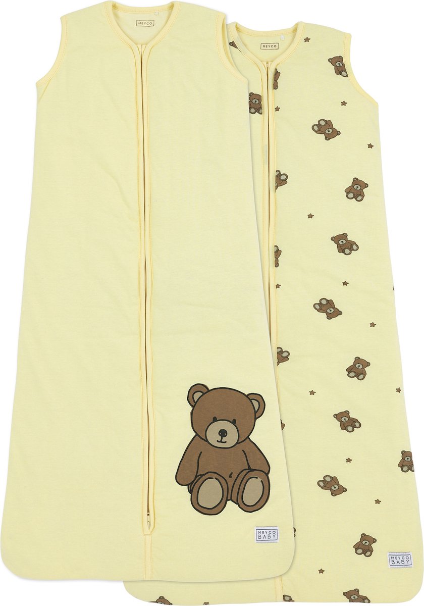 Meyco baby teddy bear baby slaapzak gevoerd - 2-pack - soft yellow - 110cm - 2.0 tog