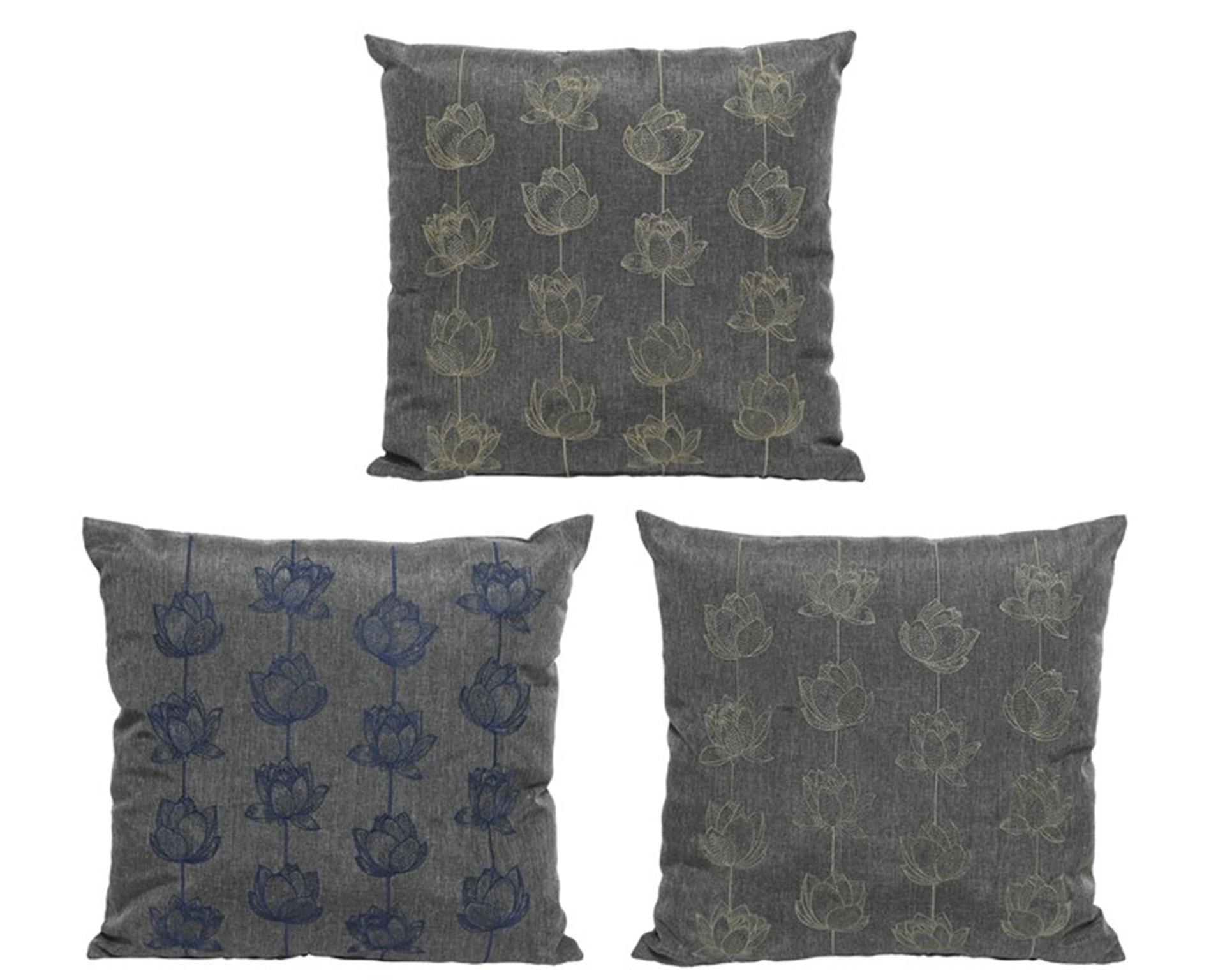 Decoris buitenkussen grijs bloem 45x45 assorti