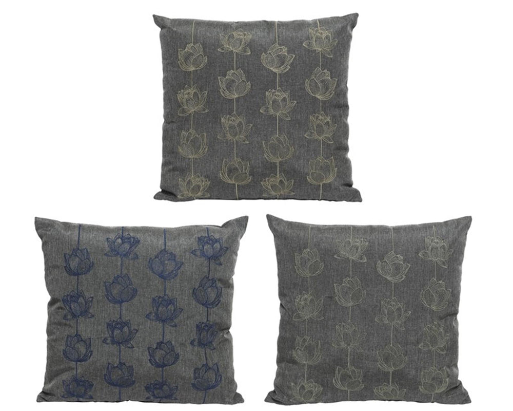 Decoris grijs buitenkussen olefin met bloemen 45x45x15 assorti