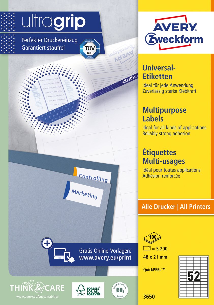 Merkloos sans marque huismerk avery 3650 universele etiket 48x21mm