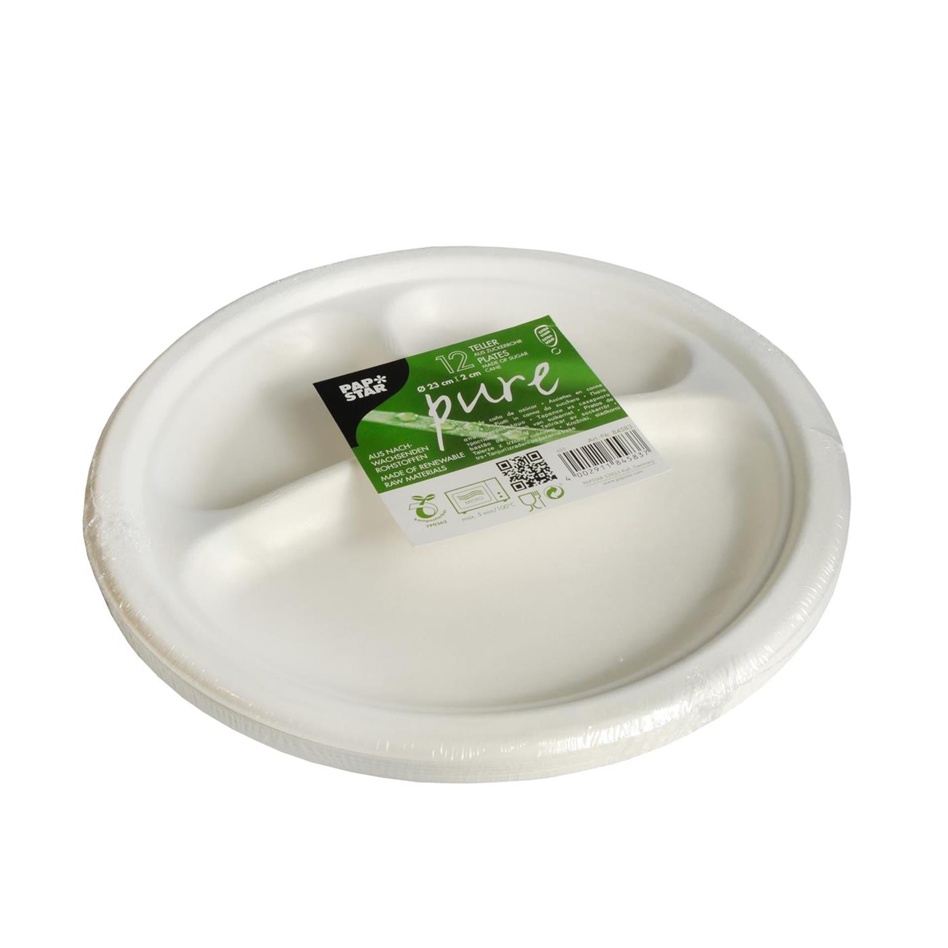 Papstar borden suikerriet pure 3-vaks ø23cm set a 12 stuks
