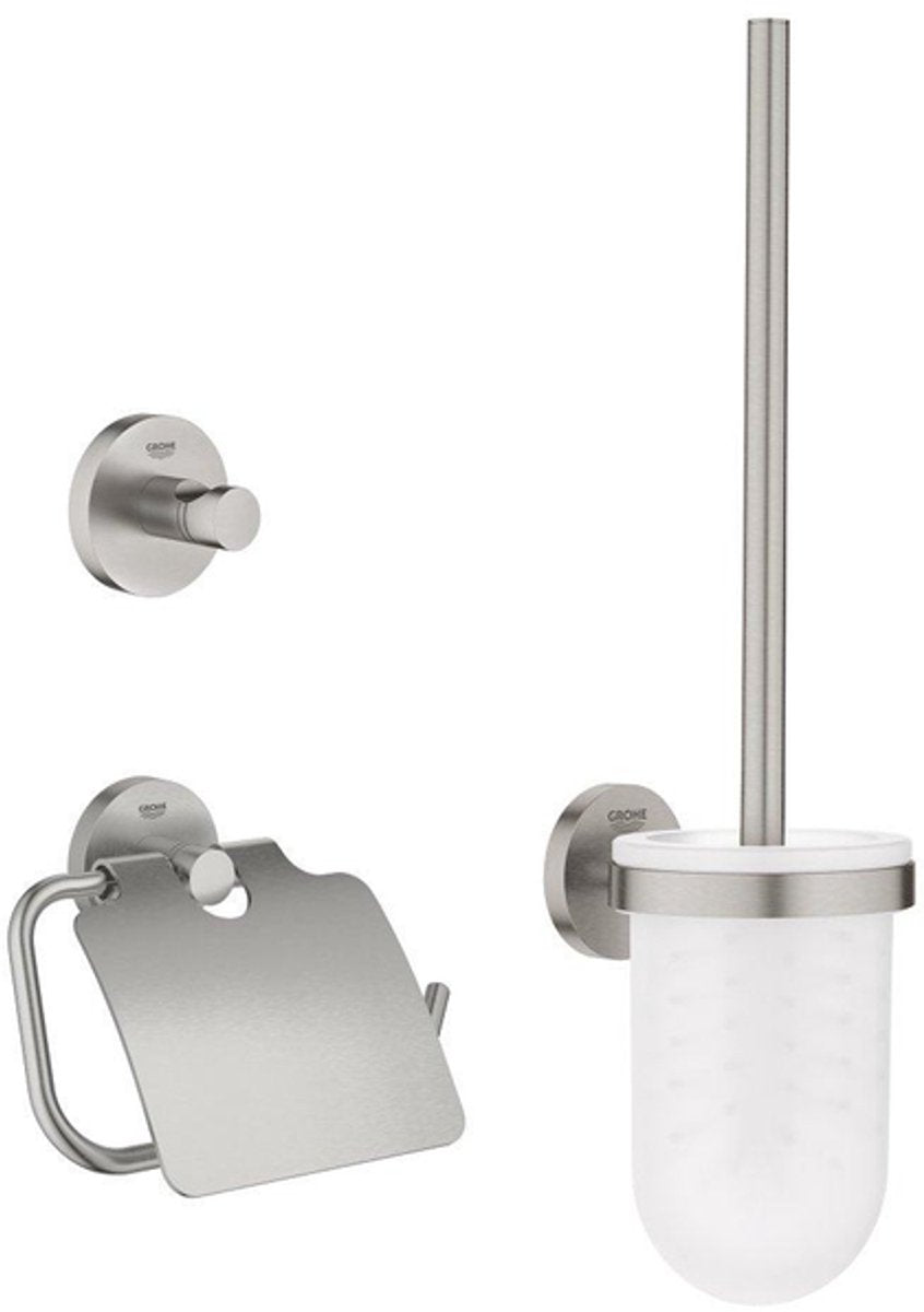 Grohe essentials accessoireset - toiletrolhouder - toiletborstelset - haak - supersteel (rvs)
