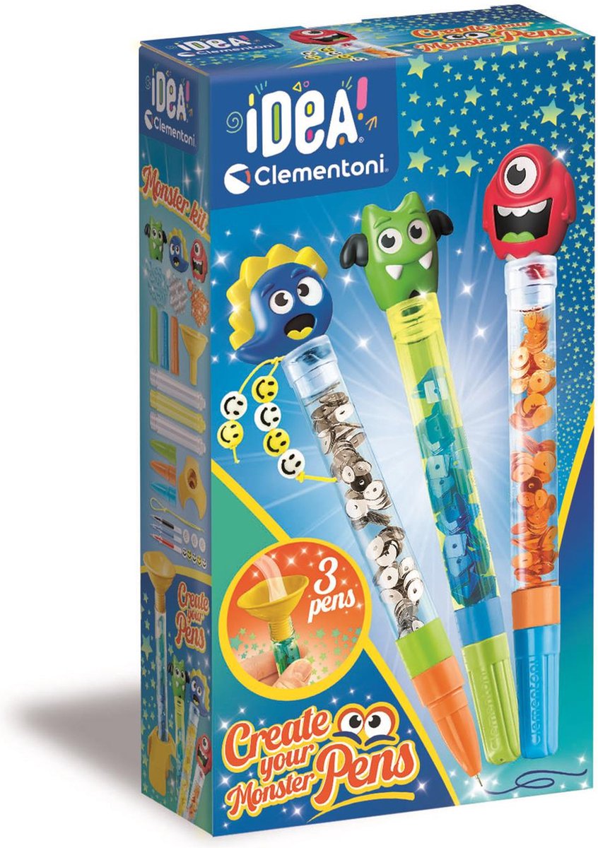 Clementoni idea - glitter pens - craft kit full of accessories - the creative gift - make glitter pens - from 6 years